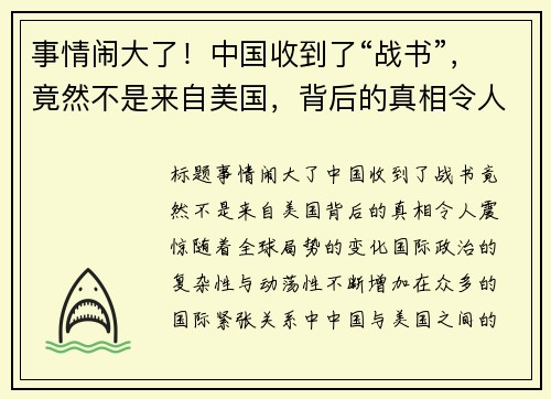 事情闹大了！中国收到了“战书”，竟然不是来自美国，背后的真相令人震惊