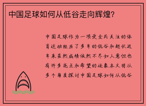 中国足球如何从低谷走向辉煌？