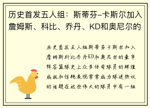 历史首发五人组：斯蒂芬-卡斯尔加入詹姆斯、科比、乔丹、KD和奥尼尔的豪华阵容