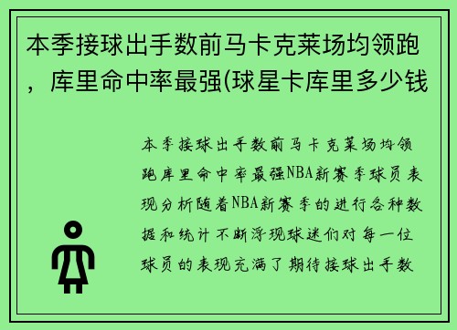 本季接球出手数前马卡克莱场均领跑，库里命中率最强(球星卡库里多少钱)