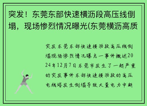 突发！东莞东部快速横沥段高压线倒塌，现场惨烈情况曝光(东莞横沥高质量低压线性恒流哪家好)
